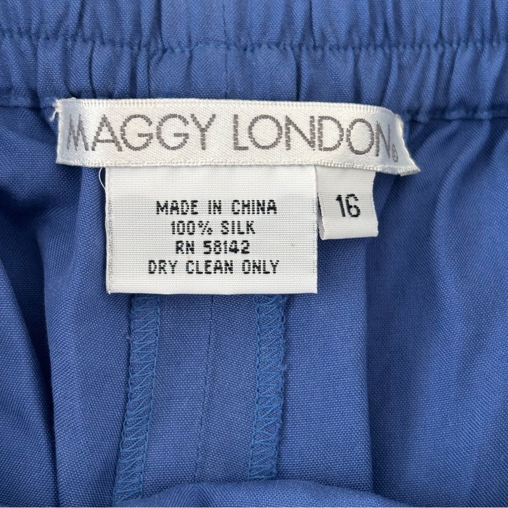 Maggy London 100% Silk Pants Blue Drawstring Straight Leg Relaxed Fit Trousers - Picture 6 of 6